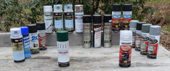 19 Cans Of Spray Paints & Auto Primer/ Paint, Adhesive By Rust- Oleum, SEC, Duro, Color Decor Most Full