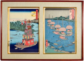 105/7218 Pair Of Japanese Woodblocks By Utagawa Hiroshike II