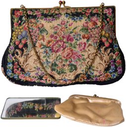 Antique Petit Point Floral Design Handbag