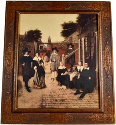 106/7219 Pieter De Hooch Delft Family Portrait In Antique Carved Wood And Brass Frame