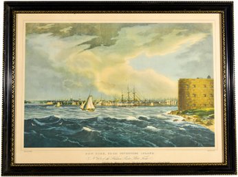 107/7220 Antique Lithograph Of New York, From Governor's Island Hudson River Port Folio By WG Wall