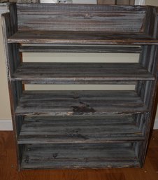 Five Level Book Or Shoe Shelf In Gray And White Washed Wood Look