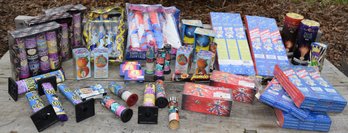 Large Lot Of 42 Individual And Packages Of Old Fireworks Incl. Assorted Fountains, Showers, Sparklers And More