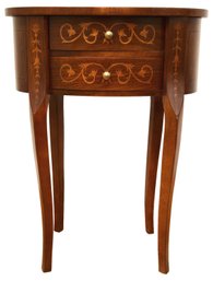 Rosewood Two Drawer Marquetry Oval Accent Table - Made In Italy