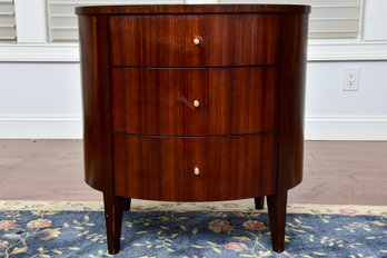Ethan Allen Bromley Zebra Wood Dark Sable Drum Table With Three Drawers