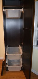 IKEA Tall & Deep Black Storage Cabinet-  With Two Shelves (plus Two Extra) And Three Sliding, Pull Out Tubs