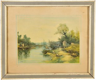 121/7234 Levis Framed Print Of A Country Cottage On A Riverscape Scene