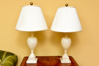 Pair Of East Enterprise Marble Urn Form Table Lamps