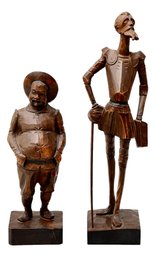 Pair Of Ouro Artesania Carved Wood Figurines - Don Quixote And Sancho Panza