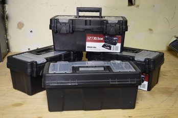 Four 12 Inch Stack-On Plastic Tool Boxes With Removable Tray And Sectioned Top For Small Items - Lot - 1