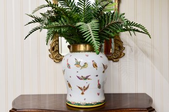 Tozai Home Porcelain And Brass Urn Vase With Faux Greenery