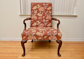 Antique 1920's Carved Wood Bergere Arm Chair Re-Upholstered By Fine Arts Furniture