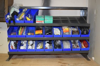 Tool & Supply Metal Storage Unit With 3 Levels Including 21 Plastic Bins And Includes All Contents