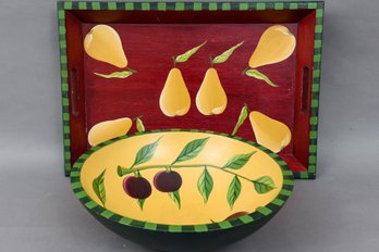 Hand Painted Fruit Design Tray And Bowl