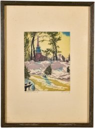 129/7242 Nicholas Horny Ansky Color Etching On Paper Titled 'Icebound Creek'