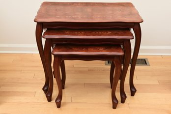 Set Of Three Italian Nesting Tables With Floral Inlay