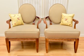 Pair Of Upholstered Oval Back Arm Chairs Purchased From Bloomingdale's