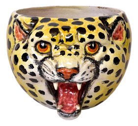 1960s Italian Glazed Ceramic Leopard Head Planter