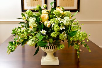 Natural Decorations (NDI) Fine Floral Arrangement In Open Weave Pedestal Vase