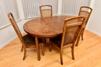 Drexel Heritage Dining Room Table And Set Of Four Cane Back Upholstered Side Chairs