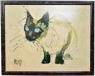 Signed Fritz Hug Siamese Cat Print On Board