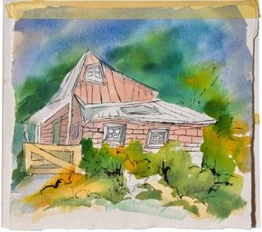 Signed Watercolor Painting Depicting A House