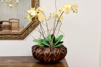 Faux Orchid Plant With Ikebana Artistic Basket Planter