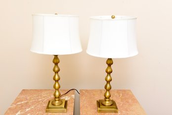 Pair Of Brass Stacked Table Lamps