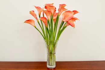 Faux Calla Lily Arrangement In Glass Vase