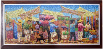 Signed Badillo Oil On Canvas Painting Of A Street Gathering