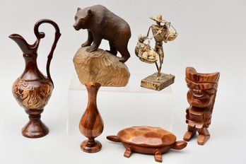 Original John Flavius Barbados Wire Sculpture, Koa Wood Vase, Wooden Turtle Trinket Box And More
