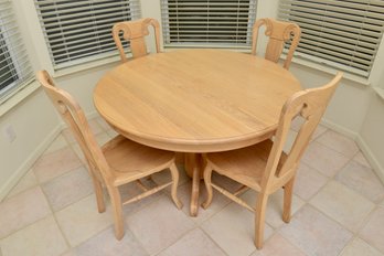 Custom Made Wood Dining Room Table With Set Of Four Side Chairs And One Leaf