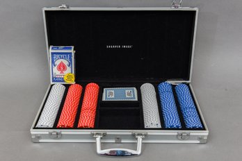 Sharper Image Poker Chips And Playing Cards In Metal Travel Case