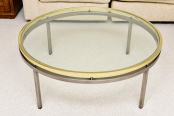 Vintage Round Glass Top Table With Brass Rim