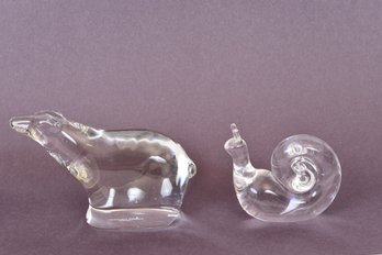 Steuben Crystal Snail And Sasaki Japan Crystal Polar Bear Figurine