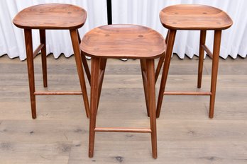 Set Of Three Rejuvenation Walnut Randle Tractor Counter Stools (RETAIL $2,007)