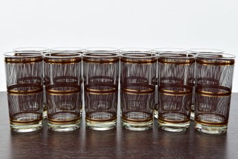 Set Of 12 Mid-century Signed Georges Briard Black And Gold Highball Glasses