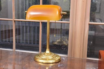 Amber Brass Banker's Desk Lamp