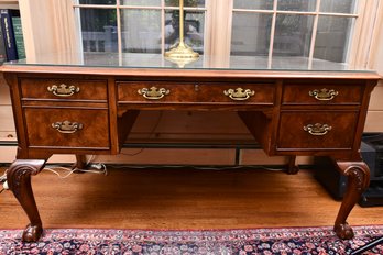 Hekman English Country Vintage Writing Desk With Glass Top And Carved Ball And Claw Feet