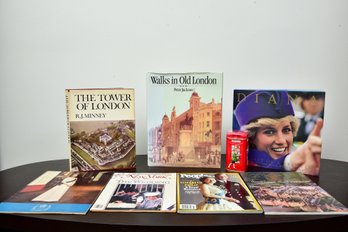 Collection Of Seven Books About London And Princess Diana, Queen Elizabeth 2 Wedding Commemorative Coin