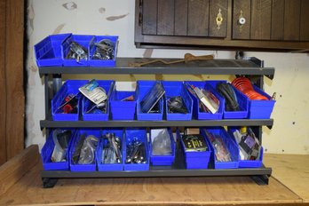 Tool & Supply Metal Storage Unit With 3 Levels Including 23 Plastic Bins And Includes All Contents