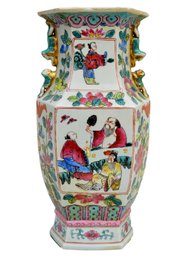 Signed Chinese Hand Painted Famille Rose Porcelain Vase