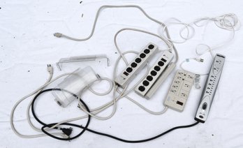 Large Lot Of Electrical Grounded Power Strips, Extension Cords And Four HEAT/AC Register Diverters