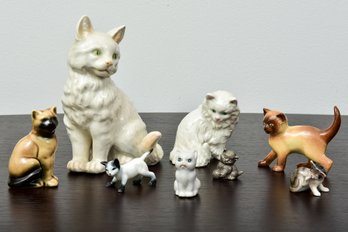 Collection Of Nine Porcelain, Crystal, And Pewter Cat Figurines
