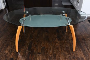 Custom Canadian Dining Room Table With Oval Tempered Glass Top (RETAIL $     )