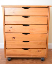 Six Drawer Wood Storage Caddy On Casters For Office Supplies Or Health & Beauty Products