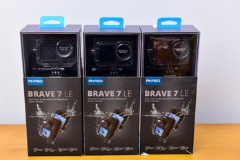 Set Of Three Akaso Brave 7 LE Dual Color Screen And IPX7 Waterproof Action Cameras