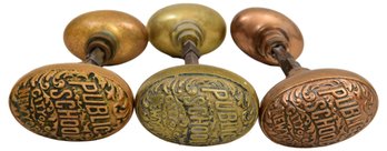 Three Pairs Of Brass Public School Door Knobs