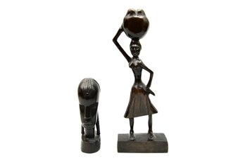 Set Of Two Carved Wood African Figurines