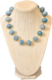 Large Faceted Aquamarine Beaded Necklace With Sterling Silver Clasp